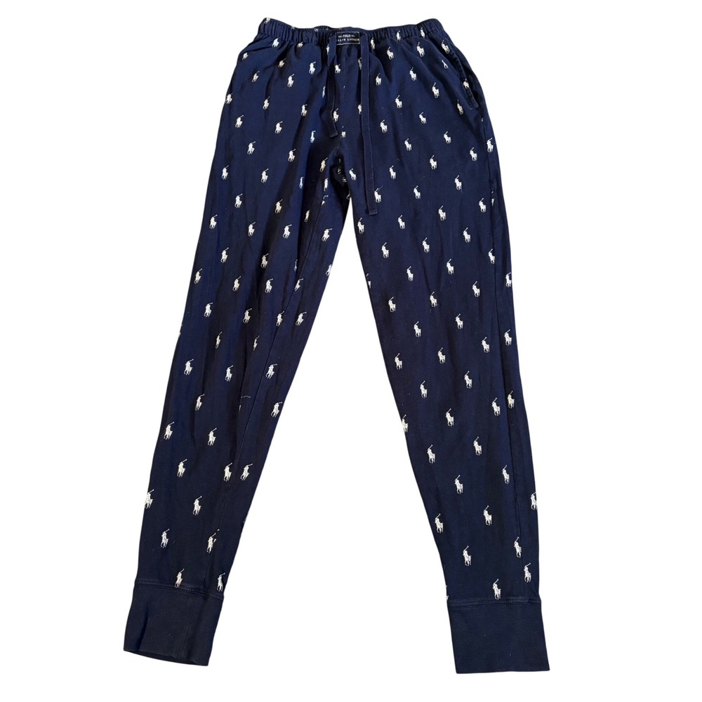 Polo Ralph Lauren Pajama Joggers Mens Small Navy Blue All Over Pony Print Sleep‎